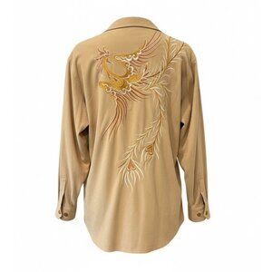 Vintage Bob Mackie Wearable Art Phoenix Embroidered Full Zip Shirt Jacket Sz 3X
